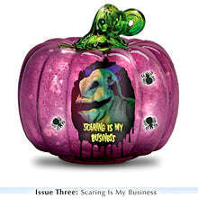 Load image into Gallery viewer, The Bradford Exchange Disney Tim Burton's Nightmare Before Christmas Illuminated Glass Pumpkin Sculpture Collection Issue #3 Scaring is My Business With Authentic Movie Character Artwork, LED lights, Glitter Accents Halloween Decor 9-inches