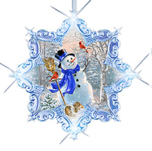 Load image into Gallery viewer, The Bradford Exchange Radiant Joys of the Season Ornament Collection Issue #1 Holiday Delights Set of 3 Handcrafted Illuminated Christmas Window Ornaments with Snowman Portraits & Winter Wildlife by Dona Gelsinger 15.5-Inches - RCE Global Solutions
