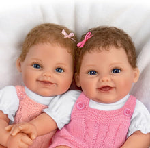 Load image into Gallery viewer, The Ashton-Drake Galleries So Truly Real Wishes Come True, Times Two Twin Realistic Baby Dolls Featuring Hand-Rooted Hair, Custom Pink Knit Overall Bubbles & Magnetic Pacifiers 14"-Inches - RCE Global Solutions