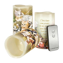 Load image into Gallery viewer, The Bradford Exchange Paw Prints On Your Heart Candle Set of 3 Flameless LED Candles with Kitten Art with Timer, Remote & Stands Cat Lover Home Décor Gift by Jürgen Scholz 6-Inches - RCE Global Solutions