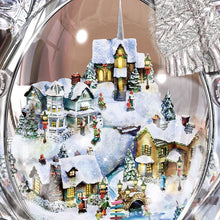 Load image into Gallery viewer, The Bradford Exchange Thomas Kinkade White Christmas Masterpiece Edition Genuine Crystal Snowman Figurine Decoration Features Miniature Illuminated Village and Miniature Moving Train 10"-Inches - RCE Global Solutions