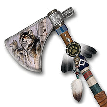Load image into Gallery viewer, The Bradford Exchange Winter Wanderer Tribal Spirits Glow-In-The-Dark Tomahawk Collection Wall Decor Limited-Edition Native American-inspired Wolf Art by Al Agnew 6.5" W x 14.5" L - RCE Global Solutions