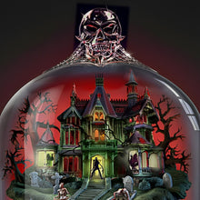 Load image into Gallery viewer, The Bradford Exchange Dome Of Doom Light-Up Haunted House Sculpture Handcrafted Hand-painted Encase in Clear Glass with Skull Topper Gnarled Tree Base Halloween Decor 11-inches - RCE Global Solutions
