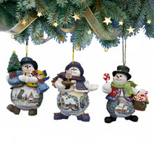 Load image into Gallery viewer, The Ashton-Drake Galleries Memories of Christmas Snowman Ornament Collection Issue #8 Set of 3 Christmas Decoration by Thomas Kinkade 4-inches - RCE Global Solutions