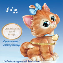 Load image into Gallery viewer, The Bradford Exchange Granddaughter You're Purr-fect Music Box Adorable Kitten Shape Hand-crafted Heirloom Porcelain® with 22k Gold Limoges-Style Hinge Plays "You Are My Sunshine" 5-inches - RCE Global Solutions