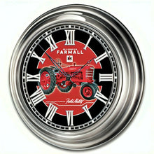 Load image into Gallery viewer, The Bradford Exchange Farmall Atomic Wall Clock with Model H Tractor Art Illuminated Indoor/Outdoor Clock with Weather-Resistant Brushed Chrome Housing and Self-Setting Time 14-inches - RCE Global Solutions