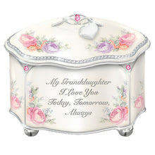 Load image into Gallery viewer, The Bradford Exchange My Granddaughter I Love You Today Tomorrow Always Personalized Music Box Cherish Her Heart with Melody Message & Beauty Triple Fired Heirloom Porcelain with Hand Applied Silver Plating 3.75-inches - RCE Global Solutions