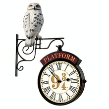 Load image into Gallery viewer, The Bradford Exchange Harry Potter Platform Illuminated Wall Clock Double-Sided Vintage Style Clock with Hedwig Figure Light-Up Wizarding World Decor 16-inches
