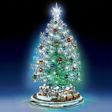 Load image into Gallery viewer, The Bradford Exchange Thomas Kinkade Silver Blessings Christmas Tree Handcrafted Tabletop Decoration With Color Changing Lights 30 Ornaments And a Holiday Village Encircled By a Moving Train Plays 8 Holiday Carols 17" - RCE Global Solutions