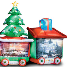 Load image into Gallery viewer, The Bradford Exchange Thomas Kinkade Studios Joyful Inflatable Holiday Train Lights Up Christmas Decor Lighted Santa with Holiday Artwork All Weather Nylon Includes Stakes and Tethers 12 Foot Long