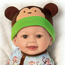 Load image into Gallery viewer, The Ashton-Drake Galleries Lucas Monkey-Themed Lifelike Baby Doll RealTouch® Vinyl Poseable Weighted Cloth Body Hand-rooted Hair by Linda Murray 18-inches