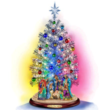 Load image into Gallery viewer, The Bradford Exchange Joy to the World Nativity Tabletop Christmas Tree with Lights & Music Pre-Lit Holiday Tree with Sculpted Nativity Scene Color-Changing Base USB Powered Christmas Decor 16-inches
