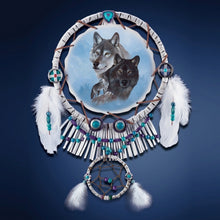 Load image into Gallery viewer, The Bradford Exchange Midnight Royalty Dream Guardians Native American Wolf Dreamcatcher Wall Decor Sentinels of the Spirits Collection Issue # 2 by Eddie LePage 13.5-inches - RCE Global Solutions