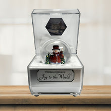 Load image into Gallery viewer, The Bradford Exchange Frosty Facets Music Box Collection Issue #3: Joy To The World Illuminated Water Globes Holiday Art Inside Crystalline Snowman Boxes Play Music with Timer by Thomas Kinkade 4.5-inches