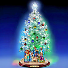 Load image into Gallery viewer, The Bradford Exchange Joy to the World Nativity Tabletop Christmas Tree with Lights & Music Pre-Lit Holiday Tree with Sculpted Nativity Scene Color-Changing Base USB Powered Christmas Decor 16-inches
