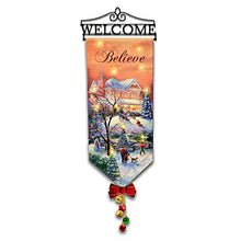 Load image into Gallery viewer, The Bradford Exchange Seasons Of Light Banner Collection Issue #1: 'Believe' Illuminated Fabric Banner with Weather-Resistant Canvas & Seasonal Accents Christmas Decorations by Thomas Kinkade 36-Inches - RCE Global Solutions