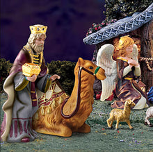 Load image into Gallery viewer, The Bradford Exchange Thomas Kinkade Nativity Collection Issue #3 King Gaspar and Seated Camel Porcelain Figurine with 22K Gold Accents Handcrafted Christmas Nativity Collectible by Hawthorne Village 9-Inches