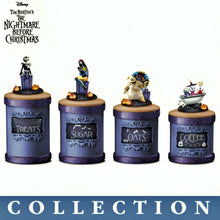 Load image into Gallery viewer, The Bradford Exchange Disney Tim Burton's The Nightmare Before Christmas Canister Collection Issue #1 Lock Shock and Barrel Handcrafted Stoneware Canister with Ingredient Labels Sculptural Lid and Spooky Details 11-inches - RCE Global Solutions