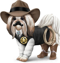 Load image into Gallery viewer, The Hamilton Collection Sher-Ruff S. Paws Shih Tzu Figurine Spurs'N Furs Cowboy Series Handcrafted Hand-Painted Dog Statue with Cowboy Hat Vest and Bolo Tie Western Decor 4-Inches