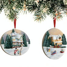 Load image into Gallery viewer, The Bradford Exchange Art Sculpted Christmas Ornaments Collection Issue #1: Snowy Day Art Sculpted Hand-Painted Holiday Village with Ribbon Hangers Collectible Christmas Tree Decor by Thomas Kinkade 4-inches