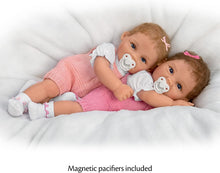 Load image into Gallery viewer, The Ashton-Drake Galleries So Truly Real Wishes Come True, Times Two Twin Realistic Baby Dolls Featuring Hand-Rooted Hair, Custom Pink Knit Overall Bubbles & Magnetic Pacifiers 14"-Inches - RCE Global Solutions