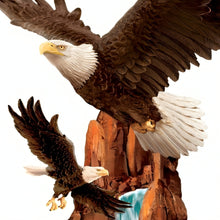 Load image into Gallery viewer, The Bradford Exchange Soaring Summit Eagle Sculpture Height of Majesty Collection Handcrafted Resin Sculpture Depicting Majestic Eagles in Flight and Museum-Quality Artwork 6" W x 9" H - RCE Global Solutions