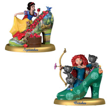Load image into Gallery viewer, The Bradford Exchange Disney Princess Perpetual Calendar Collection Issue #5: SEP-OCT Featuring Snow White & Merida Handcrafted and Hand-Painted High-Heeled Shoe Sculptures 2.75-inches - RCE Global Solutions