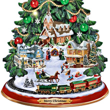 Load image into Gallery viewer, The Bradford Exchange Thomas Kinkade Studios “A Classic Christmas Tree” Tabletop Christmas Tree with Lights, Music & Motion Hand-Painted Holiday Village Christmas Décor 12.5-inches