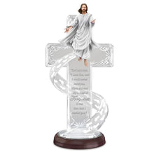 Load image into Gallery viewer, The Bradford Exchange Walking In Grace Illuminated Footprints In The Sand Cross Religious Sculpture Limited Edition Crystal Cross with Multi-Faceted Design Etched 'Footprints in the Sand' Poem & Handcrafted Figure of Jesus 11-Inches - RCE Global Solutions