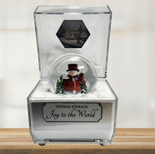 Load image into Gallery viewer, The Bradford Exchange Frosty Facets Music Box Collection Issue #3: Joy To The World Illuminated Water Globes Holiday Art Inside Crystalline Snowman Boxes Play Music with Timer by Thomas Kinkade 4.5-inches