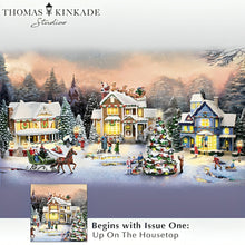 Load image into Gallery viewer, The Bradford Exchange Up On the Housetop Thomas Kinkade Sounds of The Season Village Collection Issue #1 Hawthorne Village Division with LED Lights and Melodies Handcrafted Holiday Village Christmas Decoration Includes FREE Family Figurines - RCE Global Solutions