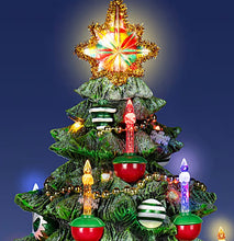 Load image into Gallery viewer, The Bradford Exchange Merry Memories Vintage Bubble Light Christmas Tree Illuminated Musical Tabletop Tree with Color-Changing LED Bubble Lights, Ornaments, Garland & 8 Holiday Melodies by Thomas Kinkade 12-inches