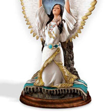 Load image into Gallery viewer, The Bradford Exchange Moonlit Dreams Torchiere Lamp Native American-inspired Maiden Sculpture with Wolf Art by Al Agnew 14-inches - RCE Global Solutions