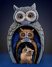 Load image into Gallery viewer, Blake Jensen Owl Family Nesting Trio Figurine Set with Swarovski Crystals by The Hamilton Collection - RCE Global Solutions