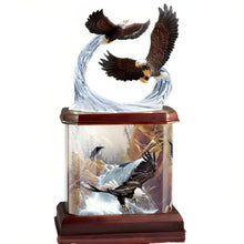 Load image into Gallery viewer, The Bradford Exchange King's Domain Illuminated Eagle Sculpture Wildlife Art Lustrous Acrylic Tower with Hidden Bulbs Handcrafted Walnut-Stained Base Eagles Riding a Gust of Crystalline from Illuminations Of Majesty Collection Issue #2 by Ted Blaylock 12" - RCE Global Solutions