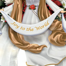 Load image into Gallery viewer, The Bradford Exchange Joy to the World Wreath Light Up Angel Christmas Decor Sculpted with Gossamer Fabric Wings Pre-Lit LED Holiday with 24-Hour Timer Handcrafted Always in Bloom 19-inches