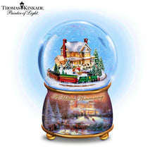 Load image into Gallery viewer, The Bradford Exchange Holiday Homecoming Thomas Kinkade Holidays in Motion Snowglobe Collection Hand-Painted Rotating Sculptural Christmas decoration 5.75-inches