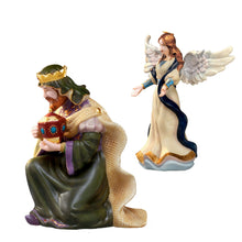 Load image into Gallery viewer, The Bradford Exchange Thomas Kinkade Nativity Collection Issue #4 King Melchoir With Angel Porcelain Figurine with 22K Gold Accents Handcrafted Christmas Nativity Collectible by Hawthorne Village 9-Inches