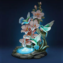 Load image into Gallery viewer, The Bradford Exchange Cascading Beauty Hummingbird Garden Sculpture Collection Issue #1 Handcrafted Resin LED-Lit Cascading Waterfall and Expertly Painted Jewel-Toned Birds Illuminated Lifelike Garden Settings 11-inches