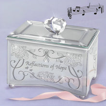 Load image into Gallery viewer, The Bradford Exchange Reflections of Hope Mirrored Music Box Breast Cancer Support Limited Edition Handcrafted Mirrored Glass with Elegant Etching Plays "Wind Beneath My Wings" Engraved Floral and Scrolling Ribbon Designs 4.5" W - RCE Global Solutions