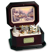 Load image into Gallery viewer, The Bradford Exchange Holiday Tradition Music Box Mahogany-Finished Plays "We Wish You a Merry Christmas" Picturesque Village Artwork Christmas Decoration by Thomas Kinkade 17 cm W - RCE Global Solutions