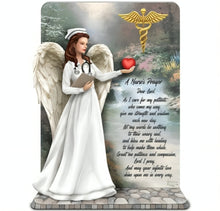 Load image into Gallery viewer, The Hamilton Collection Gentle & Healing Hands The Nurse's Prayer Angel Sculpture Handcrafted Hand-Painted Figurine with Stethoscope Clipboard Heart Artwork by Thomas Kinkade 8-inches