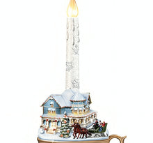 Load image into Gallery viewer, The Bradford Exchange Lights of the Season Candle Collection Issue #1 Merry and Bright Holiday Flameless Candles with Heartwarming Sculptures Hand-painted Christmas Decor by Thomas Kinkade 9-inches