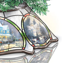 Load image into Gallery viewer, The Bradford Exchange Thomas Kinkade Warm Glow Of Christmas Floral Holiday Tree Decoration with Stained Glass Illuminated Artwork Base Poinsettas Silver Ornaments Garland and Timer LED Lit 18-Inches - RCE Global Solutions