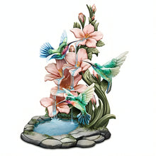 Load image into Gallery viewer, The Bradford Exchange Cascading Beauty Hummingbird Garden Sculpture Collection Issue #1 Handcrafted Resin LED-Lit Cascading Waterfall and Expertly Painted Jewel-Toned Birds Illuminated Lifelike Garden Settings 11-inches