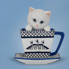 Load image into Gallery viewer, The Hamilton Collection Overflowing with Peace Blue Willow Teacup Sculpture Poised Purr-fection Collection Issue #3 Inspired by a Timeless Chinese Love Legend 3.5-inches - RCE Global Solutions