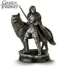 Load image into Gallery viewer, The Bradford Exchange Official HBO Licensed Jon Snow Game Of Thrones Sculpture Cold-Cast Metal & Resin Collectible Meticulously Detailed Lord Commander with Longclaw Sword and Ghost Direwolf with Iron Finish 9" H x 7.25" W x 5.5" D-inches - RCE Global Solutions