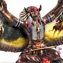 Load image into Gallery viewer, The Bradford Exchange Spirit of the Warrior Bronze Sculpture Collection Issue #7 Journey of the Guardian Native American-Inspired Cold-Cast Bronze with Chuck Ren Warrior Portrait and Mahogany Base 8-Inches