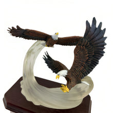 Load image into Gallery viewer, The Bradford Exchange King's Domain Illuminated Eagle Sculpture Wildlife Art Lustrous Acrylic Tower with Hidden Bulbs Handcrafted Walnut-Stained Base Eagles Riding a Gust of Crystalline from Illuminations Of Majesty Collection Issue #2 by Ted Blaylock 12" - RCE Global Solutions