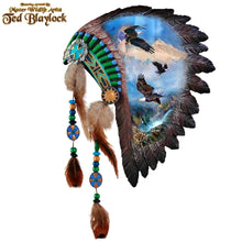 Load image into Gallery viewer, The Bradford Exchange Sacred Tribal Spirits Issue #9 "Hunters In The Mist" Eagle Ceremonial Headdress Wall Decoration with Real Feathers Hand-Painted Beadwork by Ted Blaylock 9.25-inches - RCE Global Solutions
